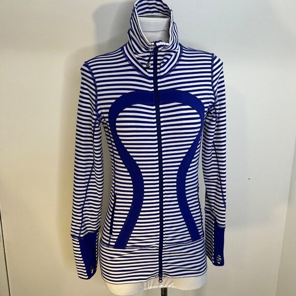 Lululemon Rare‎ In Stride Jacket Blue White Stripe - Picture 2 of 6